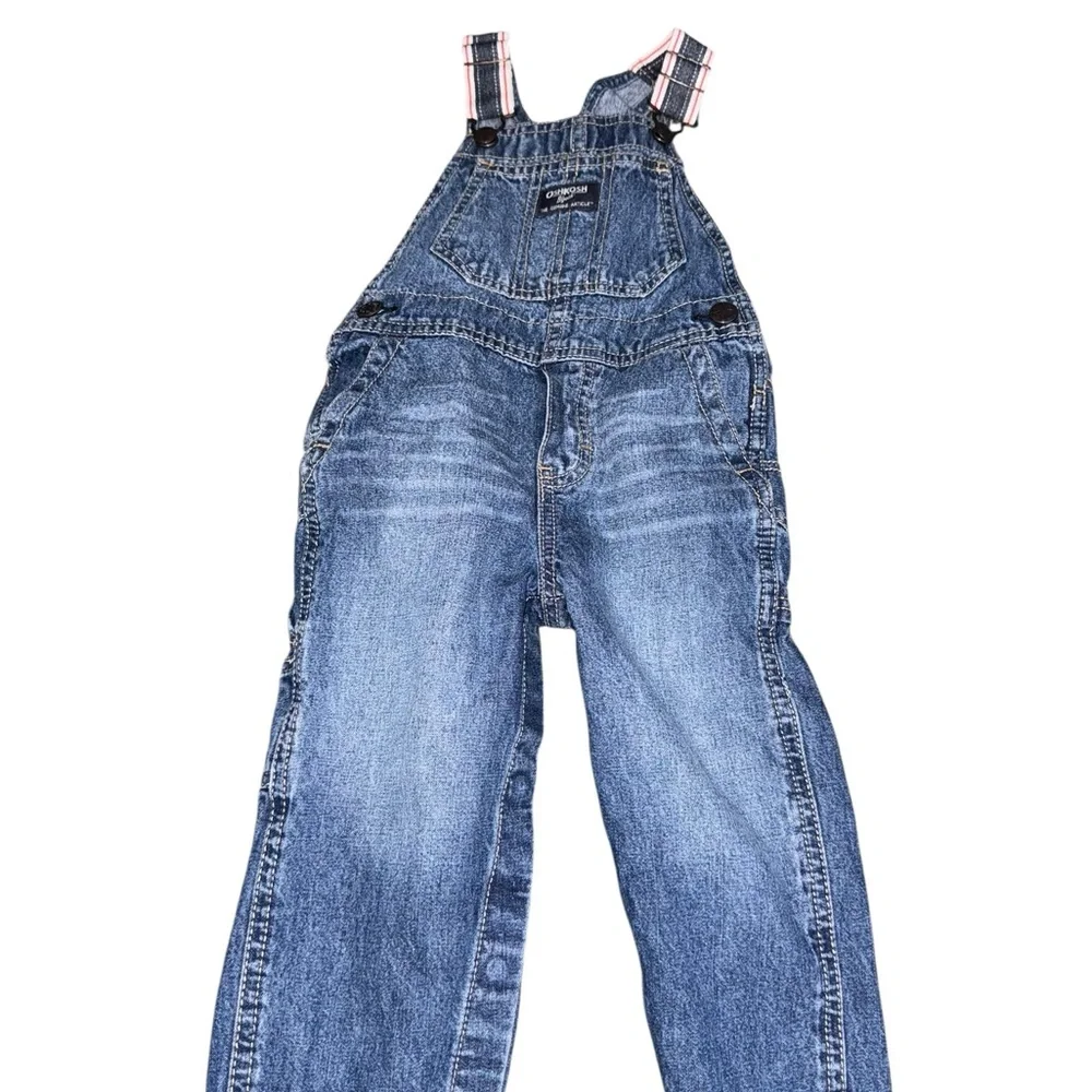 OshKosh B’Gosh Toddler Denim Overalls with Plaid Straps Size 18-24M